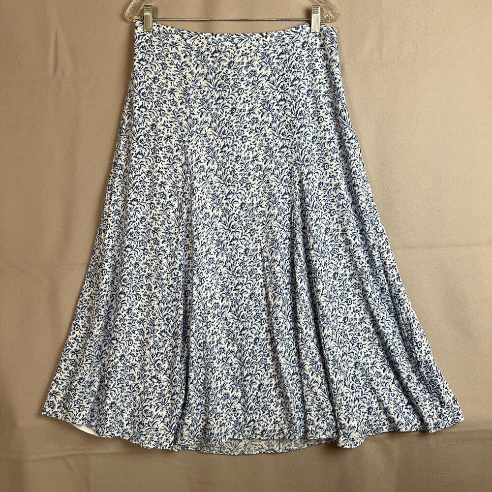 Cottagecore Banana Republic Petite Floral Skirt 12 Blue White Heritage Femme
